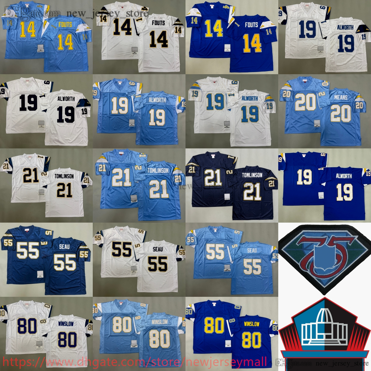 Custom S-6XL 1994 Throwback Football 55 Junior Seau Jersey Vintage Stitched 21 LaDainian Tomlinson 19 Lance Alworth 80 Kellen Winslow 14 Dan Fouts Jerseys Breathable