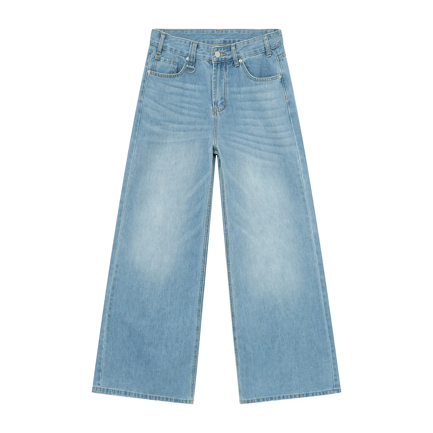 Men's Wide Leg Jeans Vintage Gradient Wash Metal Ring Detail Streetwear Loose Fit Baggy Denim Pants