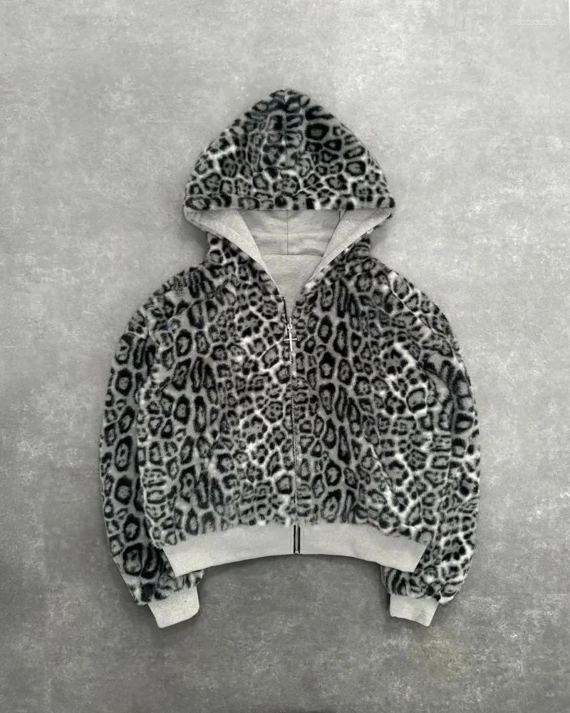Men's Hoodies Leopard Double-sided Clothing In Autumn And Winter Original Kuaku Retro Stylish Loose Zipper Hoodie Street Casual Sweatshirt