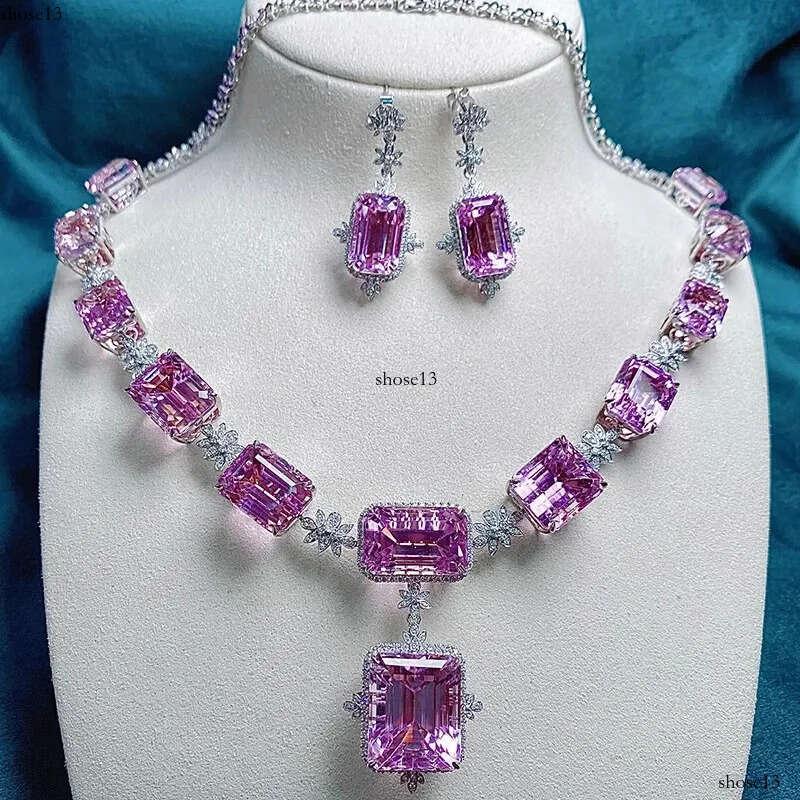 Choucong Brand Handmade Wedding Sets Jewelry Sterling Sier Princess Cut Pink Topaz Dia Necklace Party Open Ring Drop Earring Gift