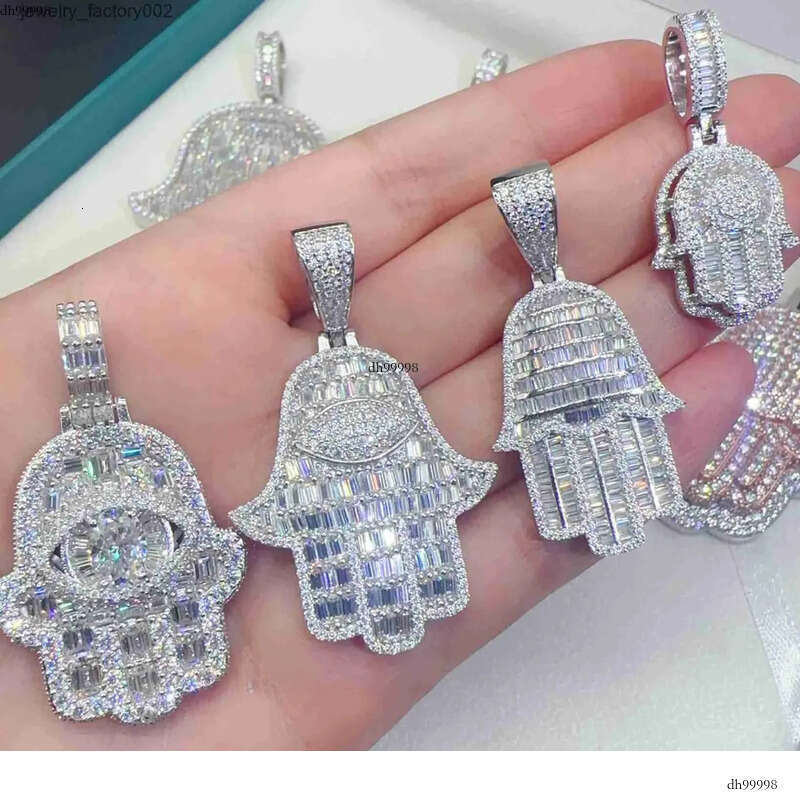 Hip Hop Jewelry Sterg Sier VVS Moissanite Iced Out Hamsa Hand Pendant for Men Pass Dias Tester with GRA Certificate