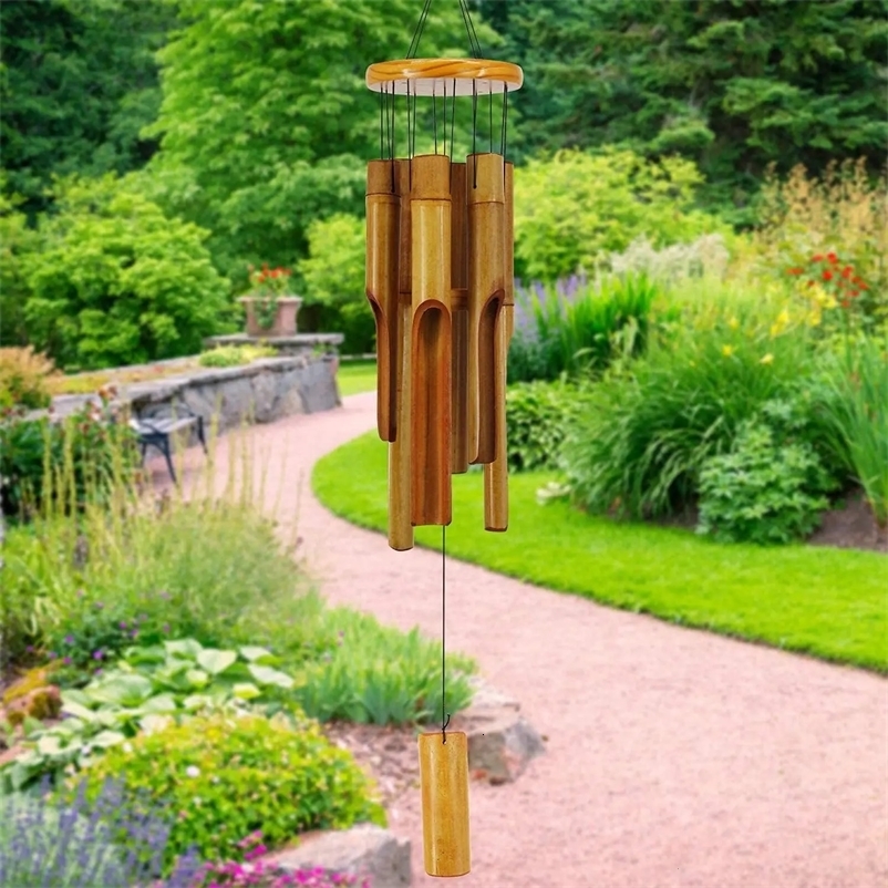 32 inch bamboo wind chimes outdoor wooden wind chimes with stunning deep tones suitable for gardens porch patio home or outdoor decoration 240530bj