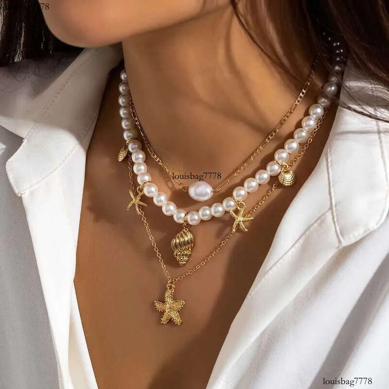 DHCollections Summer Beach Sea Wind Shell Conch Fringe Multi-Layer Polymer Clay Glass Seed Bead Natural Stone Necklace Jewelry for Women