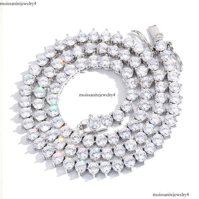1 Row 4mm Wide 3 Prong CZ Dia Necklace For Women Stainless Steel Plated Gold Tennis Chain Hip Hop Bracelet Designer Jewelry Woman Valentines Day Gift