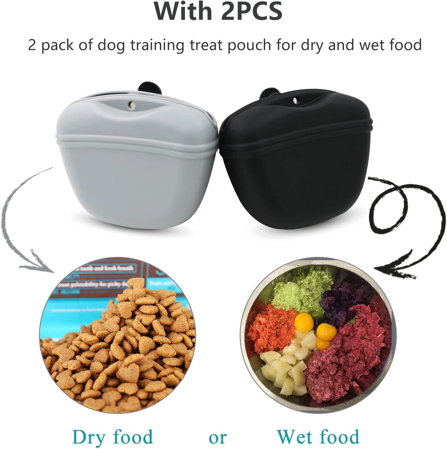 Dog Treat Pouch 2 Pack, Dog Treat Training Pouch, Silicone Pet Treat Bag