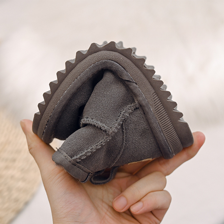 Pure cowhide and genuine leather children's snow boots, girls' shoes, boys' shoes, baby wool lined thick cotton shoes, children's 