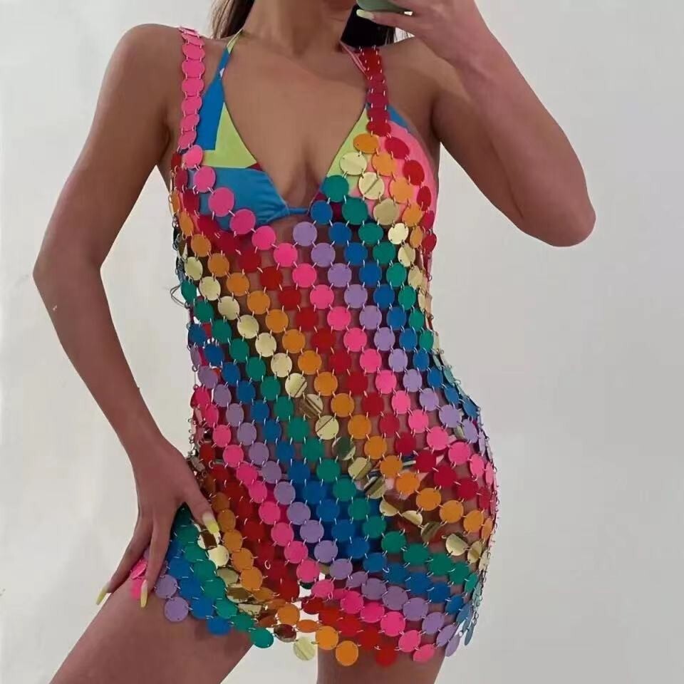 Summer Hot Selling Bead Sequin Strap Dress A07