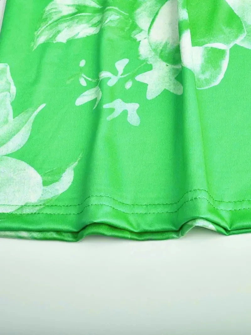 Spring Summer Dress Womens Green Printed V-neck Long Dress Casual Bohemian Sleeveless Womens Beach Party Dress 241231