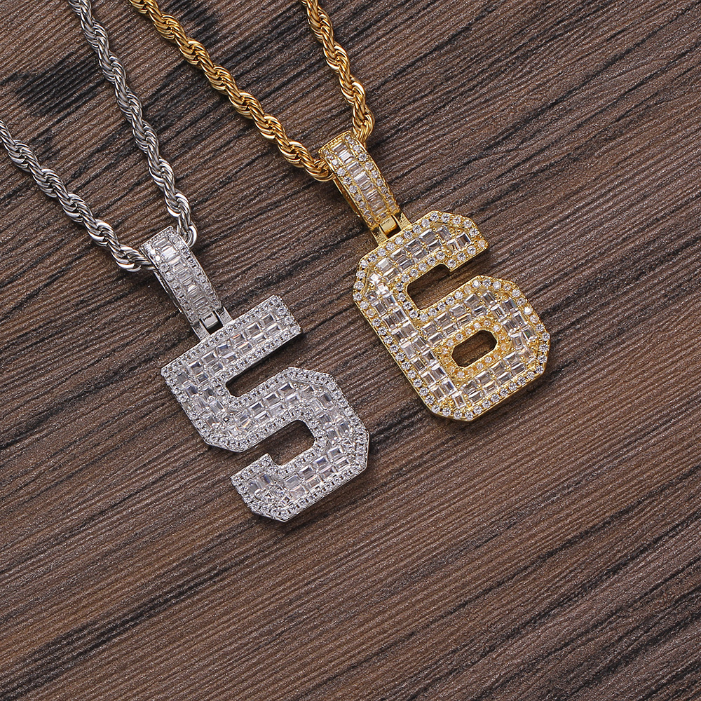 Hip Hop Charm DIY Custom 0-9 Numbers Pendant Necklace Jewelry 5A T Zircons Mens Women Gift