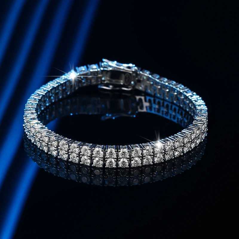 NeeTim 3mm Double Row Moissanite Tennis Bracelets for Women S925 Sterling Silver Gemstone Sparkling Diamond Chain with GRA Gifts