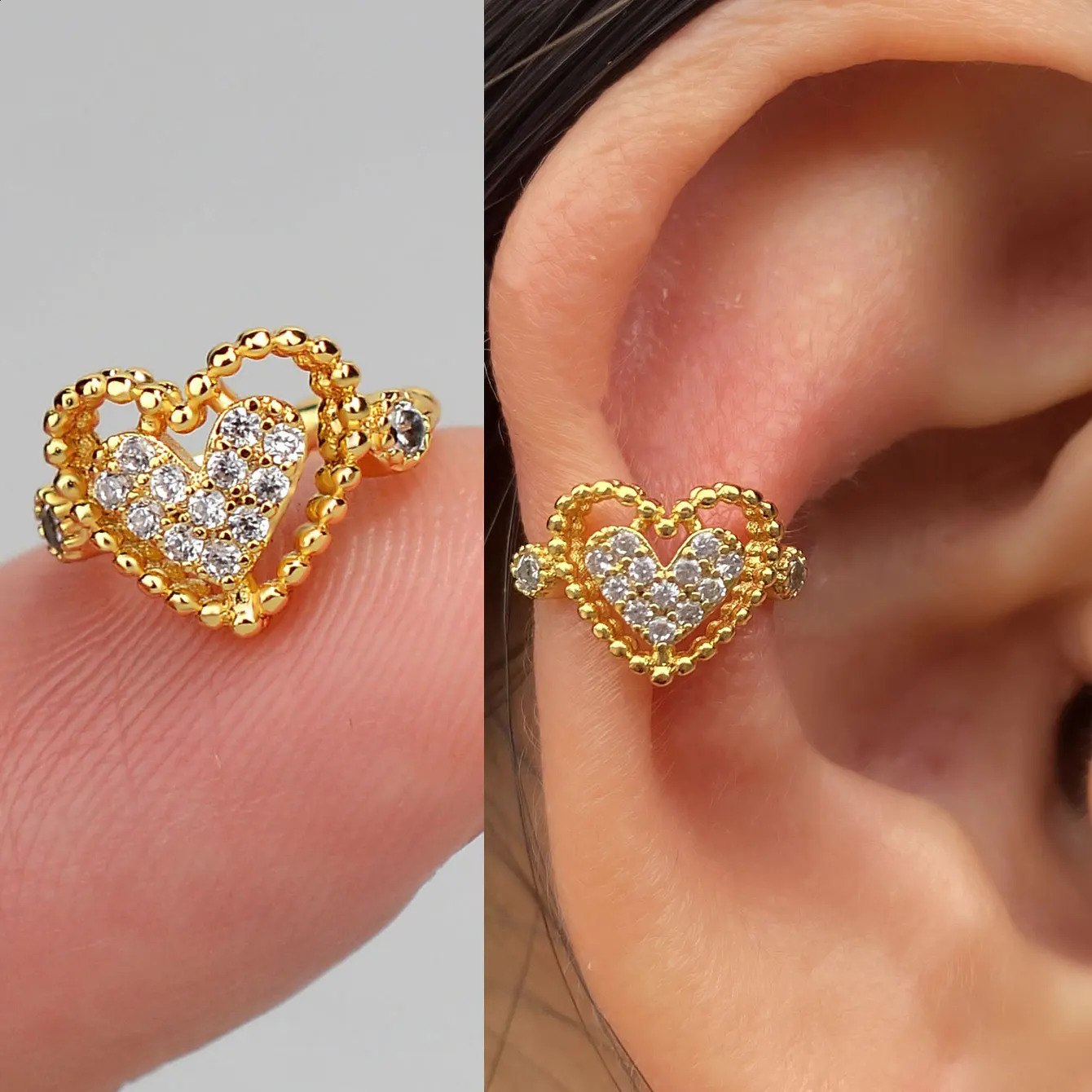 1PC Delicate Zircon Clip on Earrings Female Heart Ear Cuff No Piercings Cartilage for Women 2025 Fashion Jewelry 241225