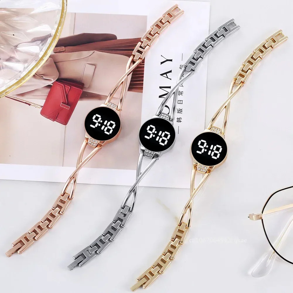 LED Fashion Watch for Women Touch Screen Ladies Time Steel Band Electronic Student Bracelet Simple Style Watches 241225