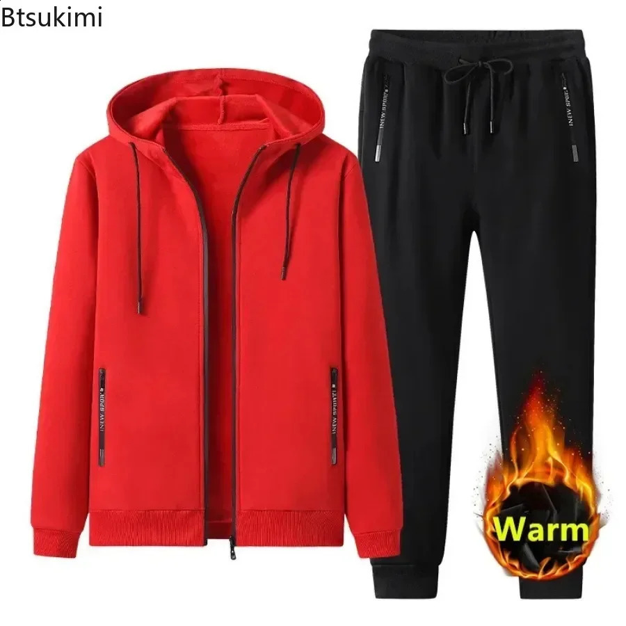 2025 autumn winter mens fashion mens clothing with wool thickened warm cotton hooded sportswear mens casual track and field clothing 241231
