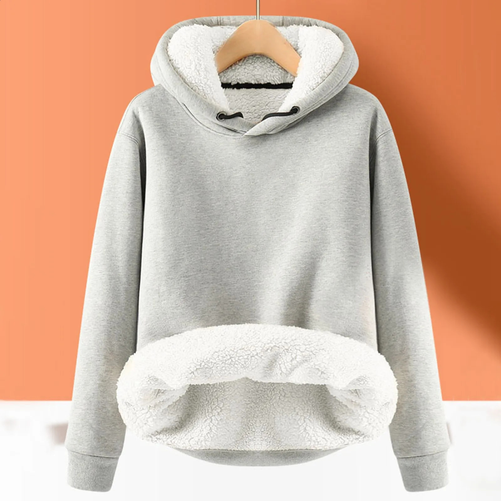 Womens Pink Fleece Sweatshirt Autumn and Winter Soft Thicken Warm Hoodies Pullovers Tops Casual Long Sleeve Hooded Jackets 241223