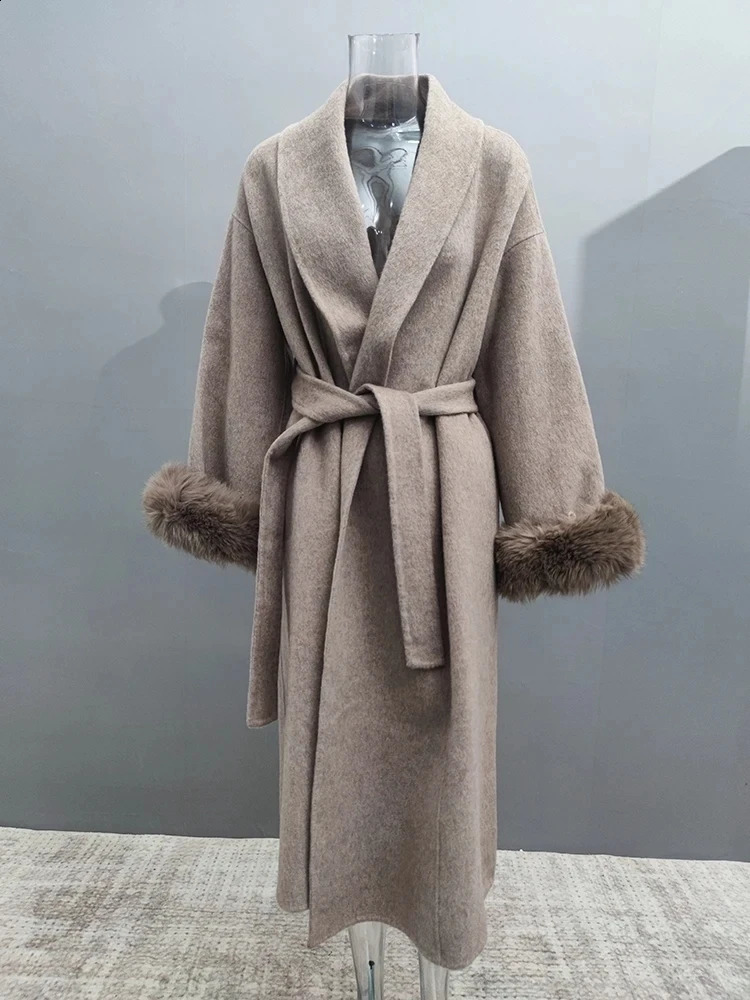 EWQ Chic Brown Woolen Coat Overcoat Wool Tops Chemisier Femme Gray Long Jacket Trendy Womens Clothing 2025 Winter 241231