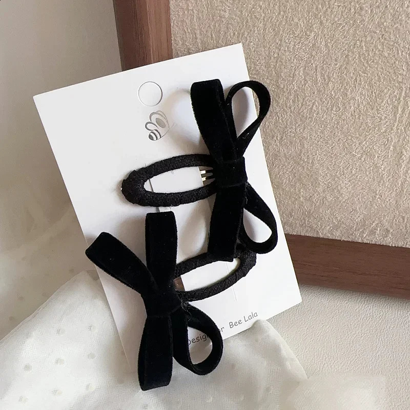 2pcsset Black Color Elegant Princess Hair Clip for Kids Retro Lace Bow Toddlers BB Sweet Headwear Accrssories 241230z