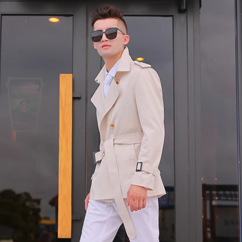 2024windbreaker mens Short length double breasted Beige British handsome trend thickened detachable down liner trench coat men 241225