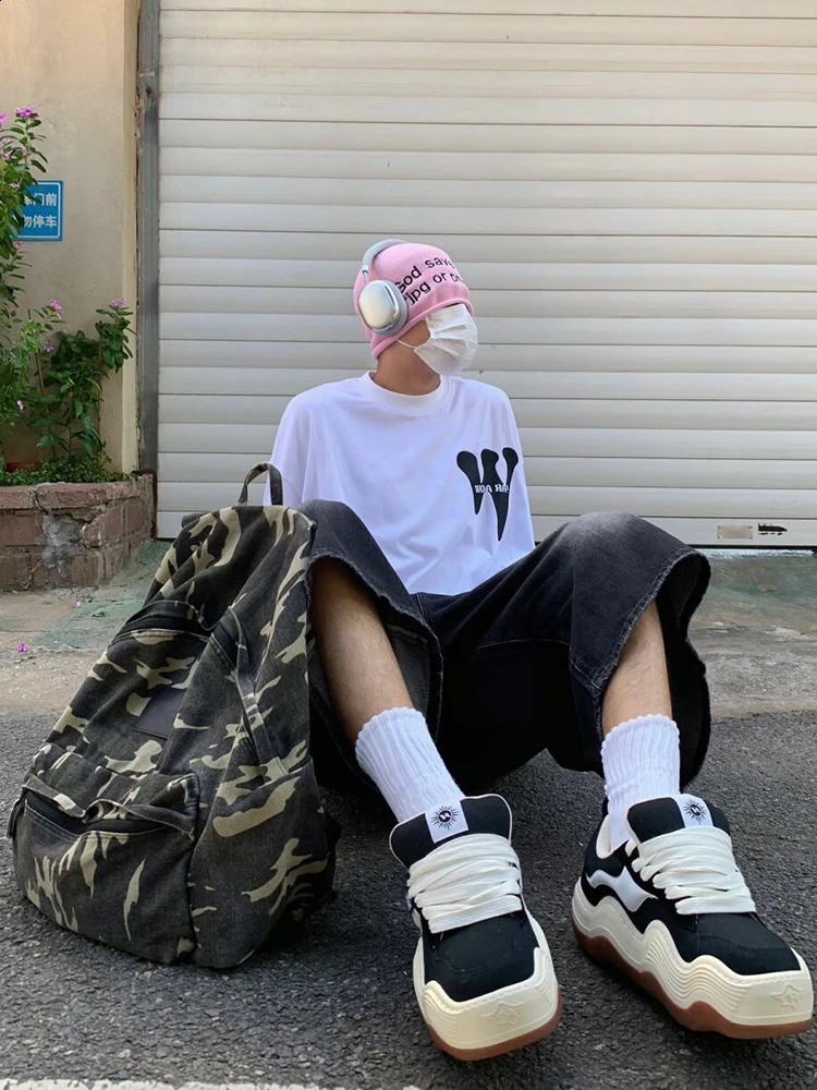 ReddaChic mens low waist wide leg Jorts tight jeans loose casual denim shorts Y2k pants Harajuku retro hip-hop clothing 241231