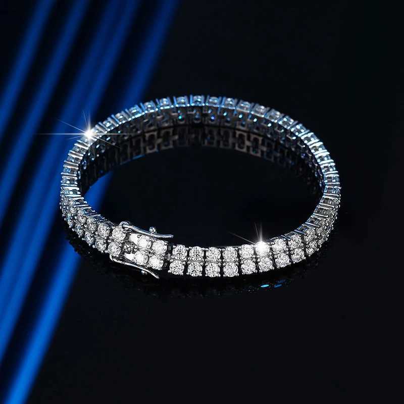 NeeTim 3mm Double Row Moissanite Tennis Bracelets for Women S925 Sterling Silver Gemstone Sparkling Diamond Chain with GRA Gifts