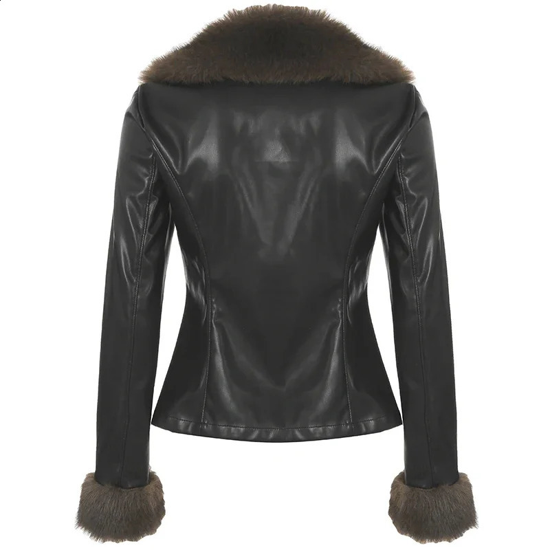 Mao collar Faux Fur loose coat Leather Jacket ious Furry Collar Warm Down Coats Winter Chic Vneck Cardigan Thick Outerwear 241223