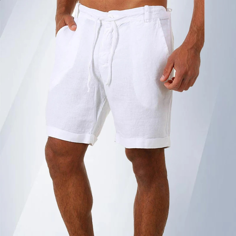 Summer fashion mens linen shorts mens cotton beach shorts casual loose cargo mens sportswear 241231