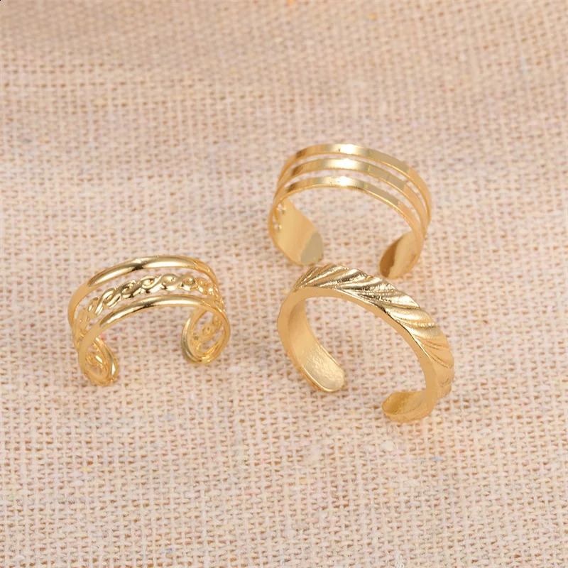 3PCS Fashion Ins Open Toe Rings For Women Adjustable Simple Minimal Hollow Summer Beach Smooth Feet Ring Jewelry On Foot 241225