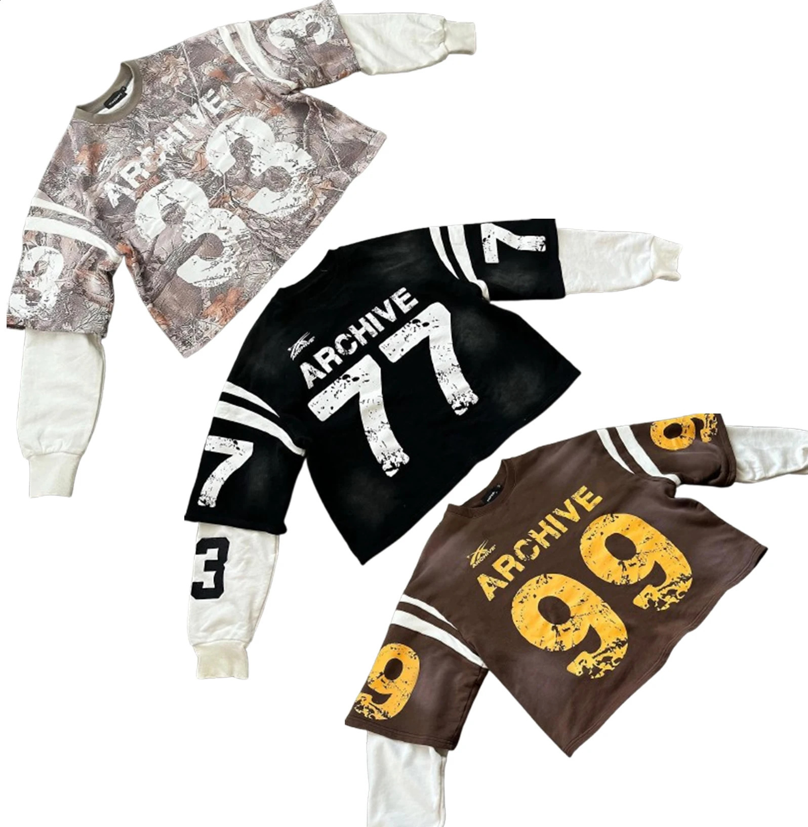 Tactical Camouflage Double Layer Two Piece Sweatshirt Y2K Men Harajuku Hip Hop Letter Breathable Oversized Baseball Jersey 241223