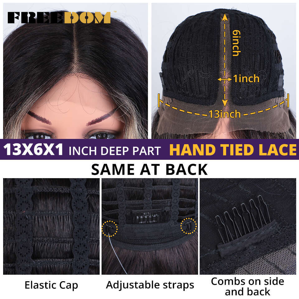 FREEDOM Synthetic Lace Front For Women Easy Wear Soft Long Curly Wavy Ombre Blonde Ginger Wig Cosplay Wigs Heat Resistant