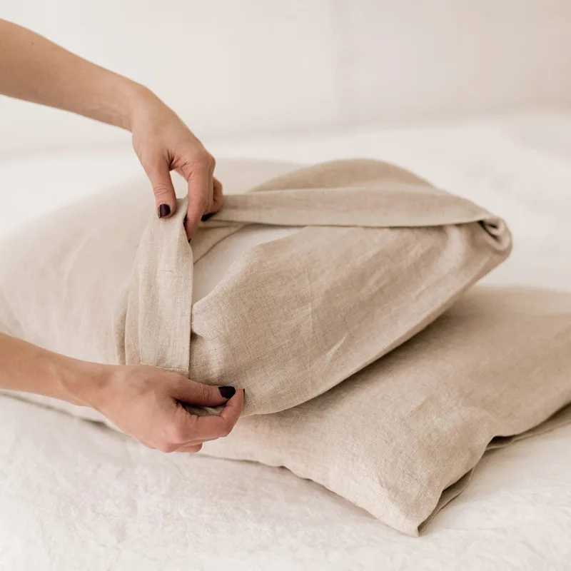 Organic linen bedding including down duvet covers and 2 low top bedding button or zipper duvet covers Y241231