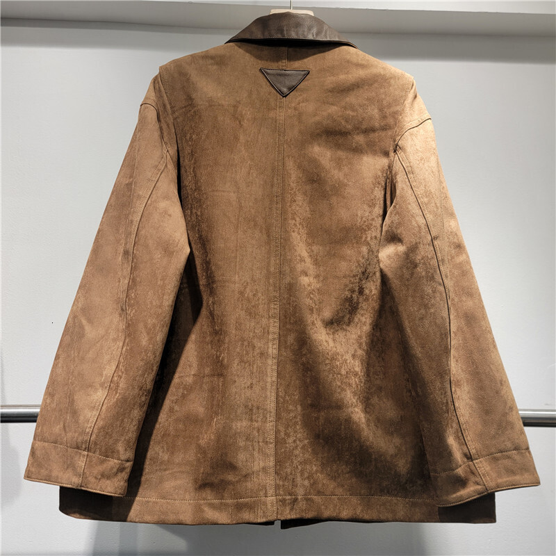 DEAT Women's Coat Lapel Vintage Single Breasted Pockets Suede Brown Loose Female Cargo Jackets 2025 New Fashion Spring 29L8769