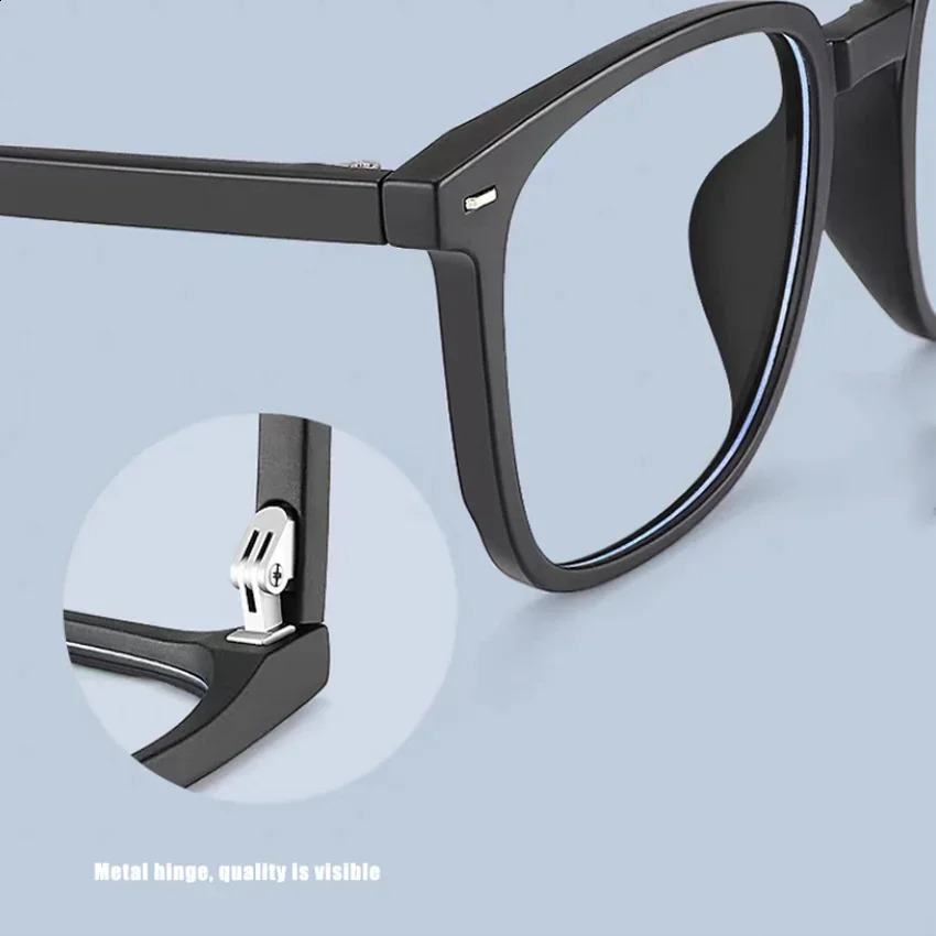 Sunglass Men Pochromic Glasses Square Black Thick Frame AntiBlue Light Sunshade UV400 241228