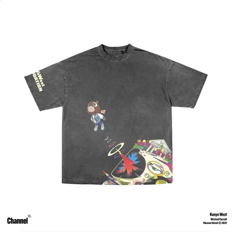 Street Retro Anime Printed Short sleeved T-shirt for Men Y2K Gothic Harajuku Fashion Couple Casual Loose Sports T-shirt 241231