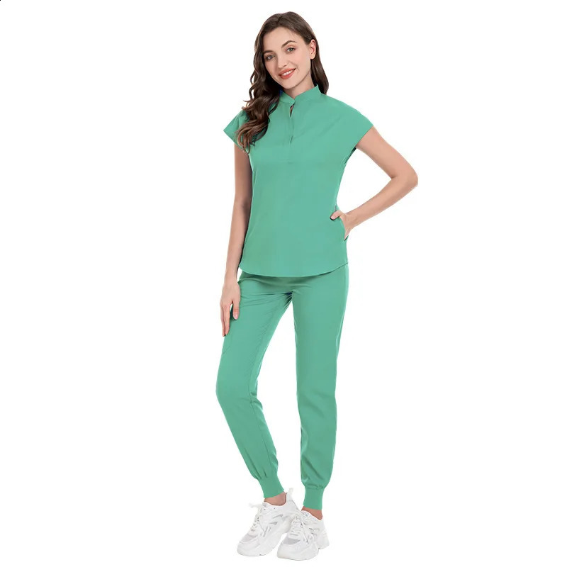 Topspant Uniform Surgery Scrubs Shirt Short Sleeve Pet Shop Doctor Nurse Nursing Uniform Set Women Workwear Scrub 241230