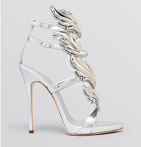Novelty Style High Heel Open-Toe For Women Gold Leaf Decoration Sier Sandals Buckle Strap Banquet Shoes