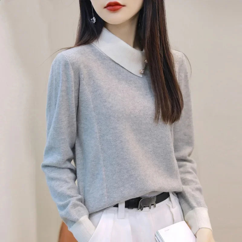 French Style Top Autumn Knitted Pullover Sweater Long Sleeve Ladies Inner Base Layer Doll Neck n Outerwear Yarn 241227