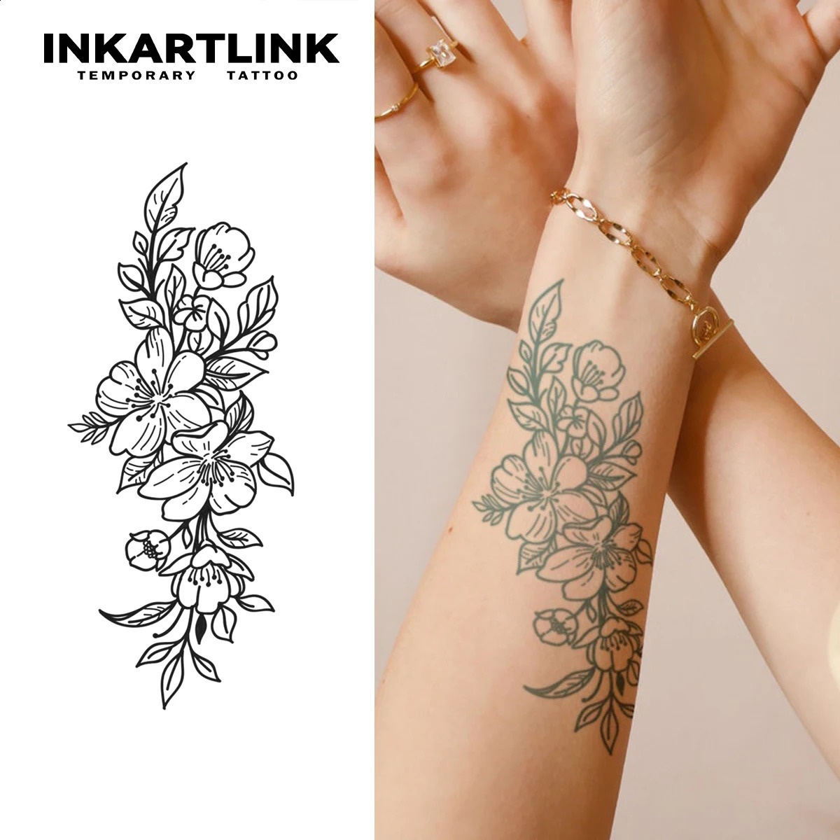 Flowers Temporary TattooLasts To 15 Days Technology Magic Waterproof Semi Permanent Sticker 241230