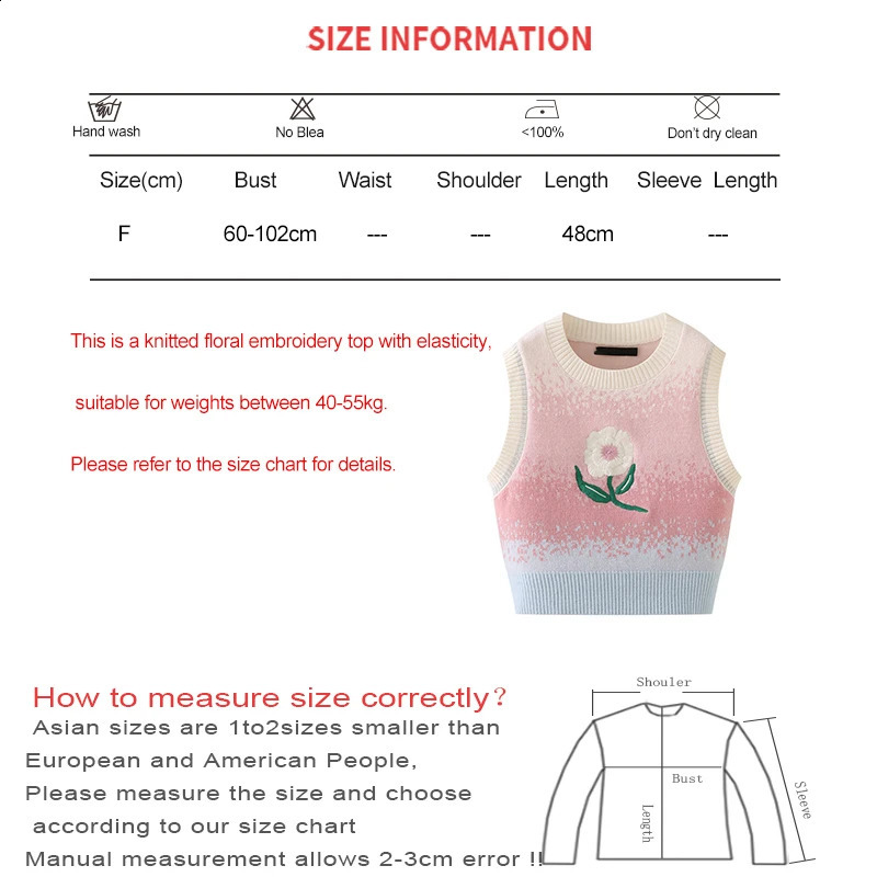 HELIAR Women Flower Embroidery Gradient Sweet Sweater Vest ONeck Casual Harajuku Pullovers Sleeveless Knitted Vest Top Summer 241231m