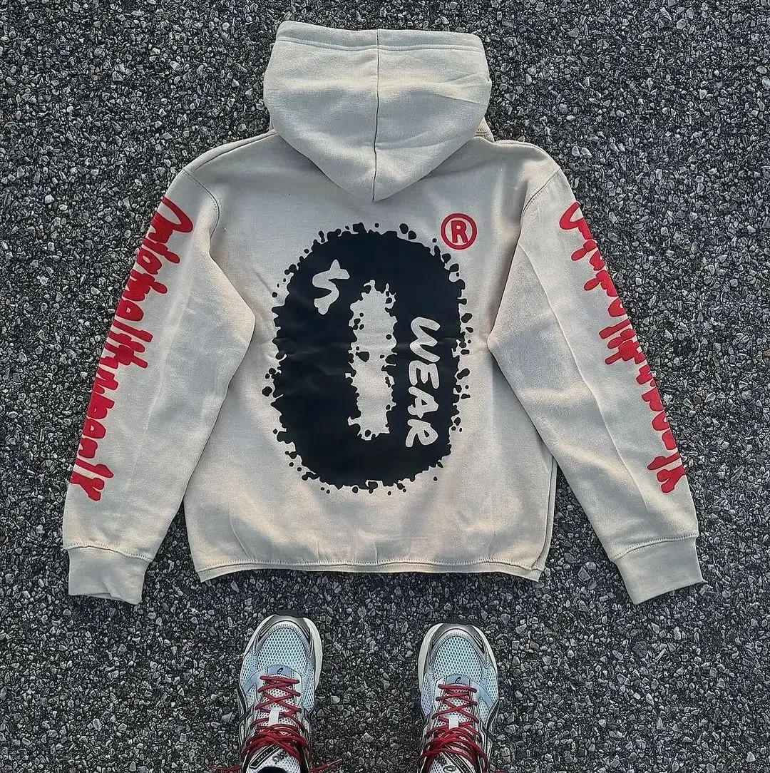 Mens letter and pattern printed hoodie autumn Y2k retro sportswear loose casual punk Harajuku long sleeved floral clothing 241231