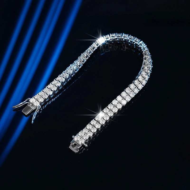 NeeTim 3mm Double Row Moissanite Tennis Bracelets for Women S925 Sterling Silver Gemstone Sparkling Diamond Chain with GRA Gifts