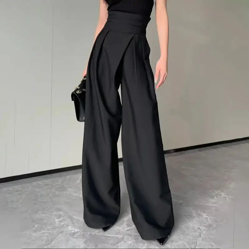 2024 Black Wide-Leg Pants Womens Slimming Suit Pant Magic High Waist Loose Straight Drooping Mopping Casual Trousers 241223