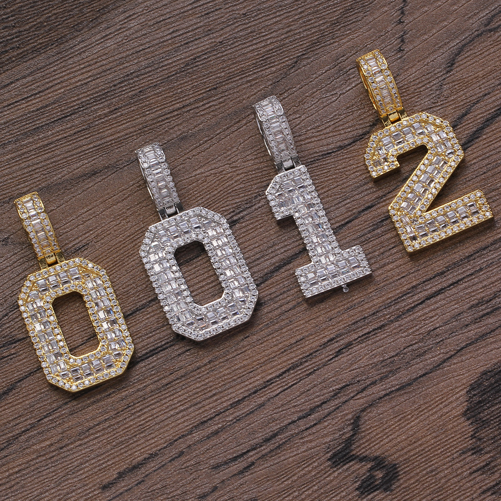 Hip Hop Charm DIY Custom 0-9 Numbers Pendant Necklace Jewelry 5A T Zircons Mens Women Gift