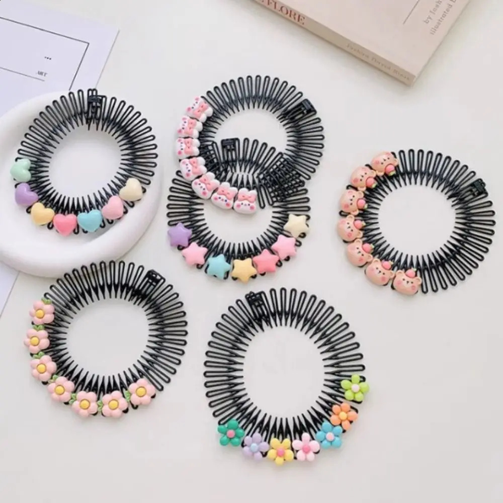 Children Full Circle Stretch Comb Teeth Spring Headband Girls Invisible Hair Circles Hairband Fixed Combs 241230