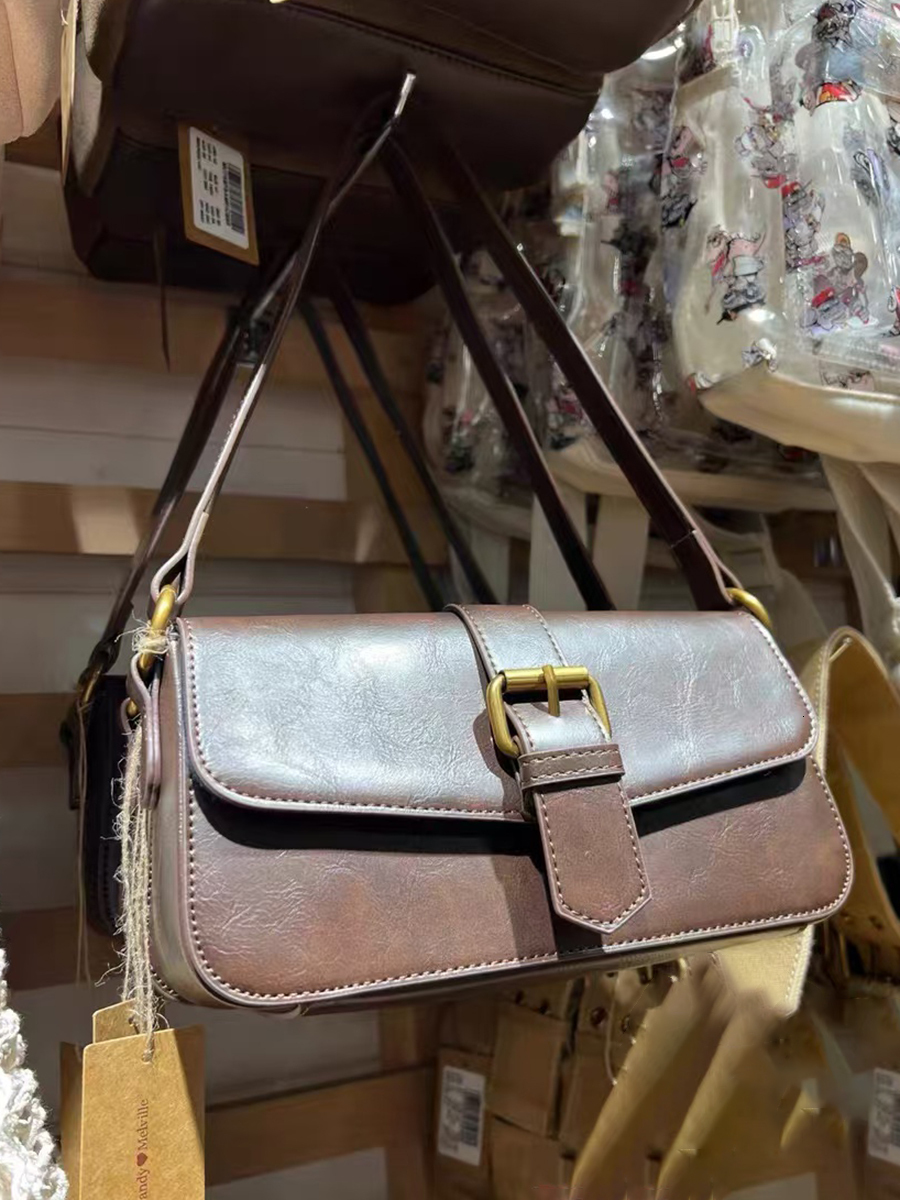 Vintage Brown Buckle Shoulder Bag Four Season 2025 New High-Quality PU Underarm Bags Women Streetwear Fashion Handbags Y2k