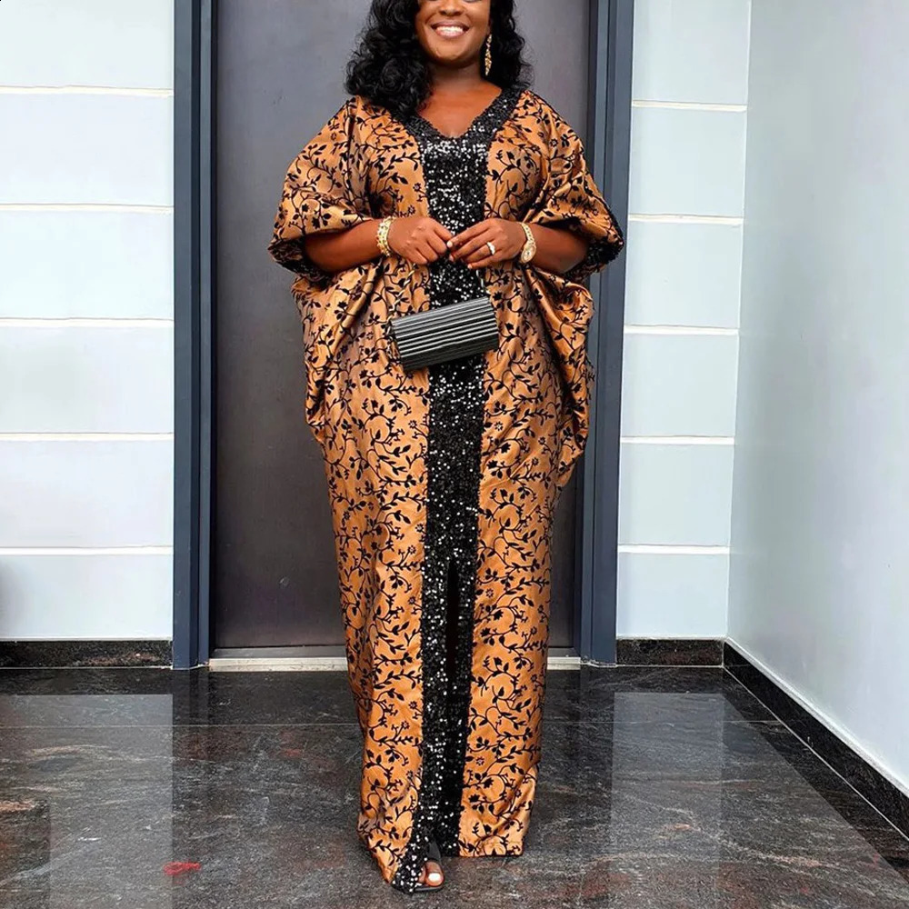 Islamic Party Dress Womens Elegant V-neck Batwing Sleeves Sparkling Loose Birthday Party Dinner Dress Floor Length 241231