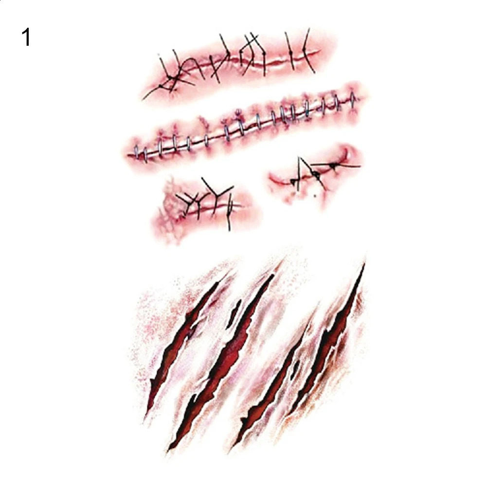 Halloween Scar Temporary Tattoo Sticker Zombie Party Supplies Cosplay Props Wound Bloodstain Pattern Makeup 241230