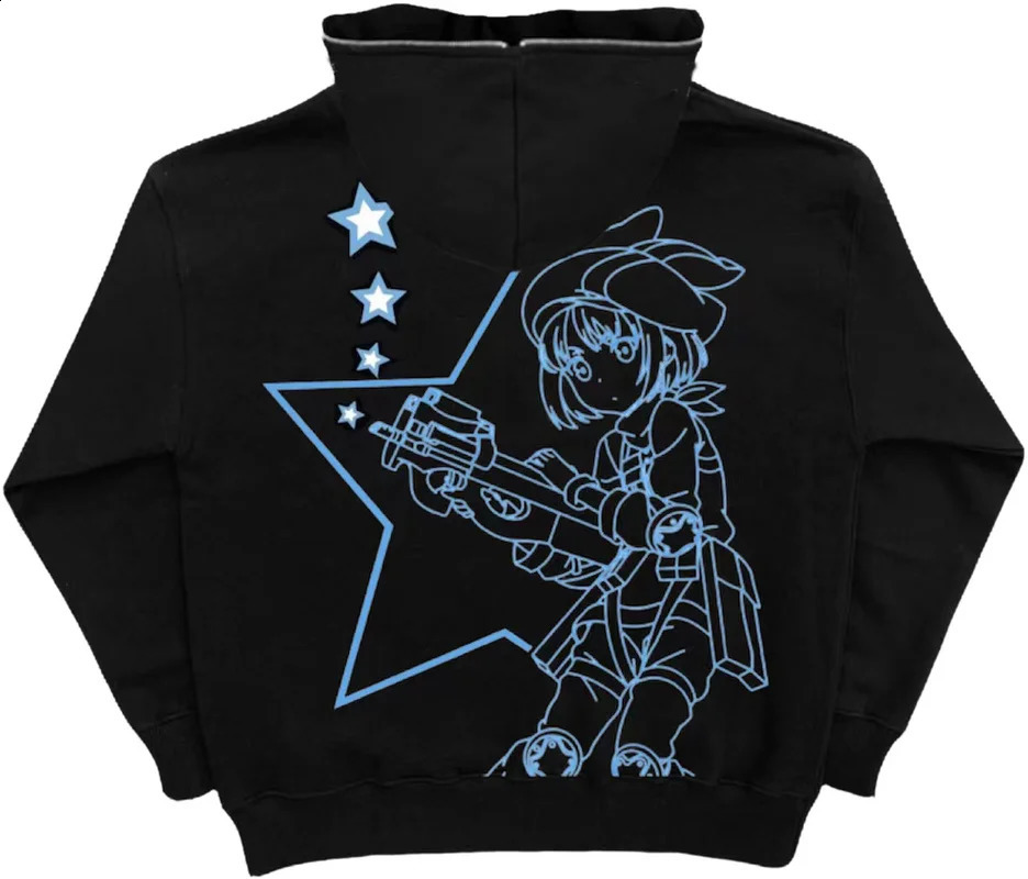 Super Dalian Hoodie Gothic Punk Letter Cartoon Printed Jacket Y2K Harajuku Casual Loose American Street Retro Zipper Sweatshirt 241231