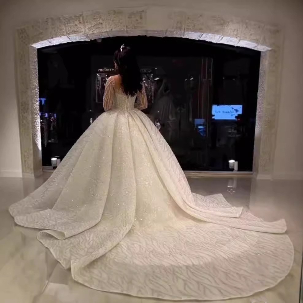 Quality High Ball Gown Wedding Dress Sweetheart Pearls Beads Embroidery Sequins Train Bridal Bride Gowns Arabic Dubai Vestidos De Novia s