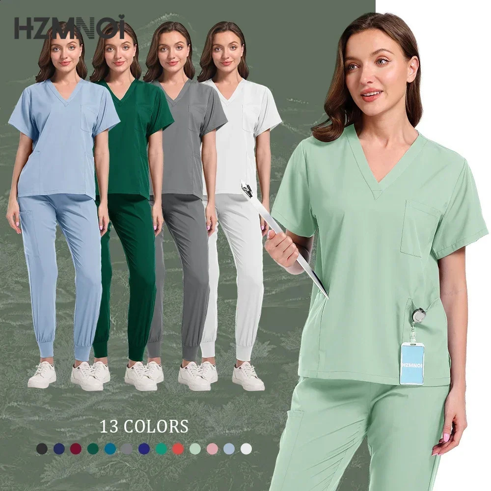 Scrubs Uniform Suit Short Sleeve V-neck Pants Set Nursing Uniform Women Multicolor Pet Doctor Scrub Workwear 241230