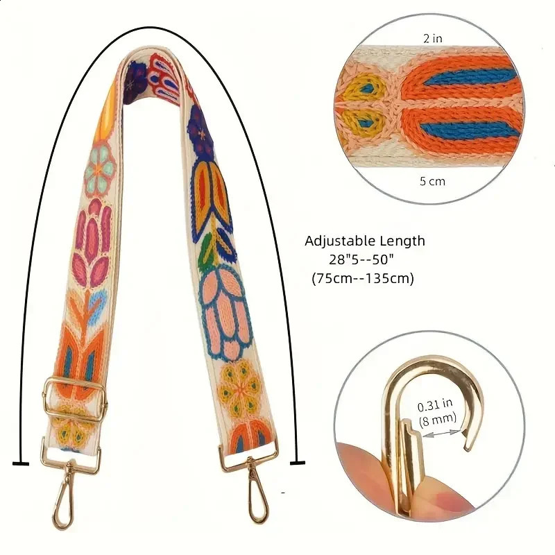 75-135cm Adjustable 5cm Width Shoulder Strap For Colorful Lace Bag With Bohemian Style Weight-reducing Cross-body Guitar Strap 241226