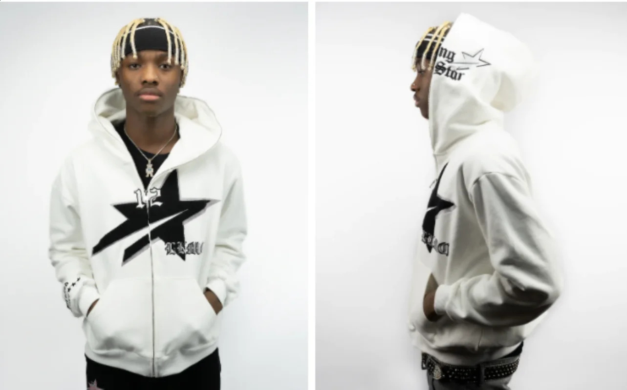 Y2K Zipper Hoodie Hip Hop Harajuku Trend Retro Street Wear Mens and Womens Wear Model Sports Hoodie Loose Casual Sports Hoodie Top 241231